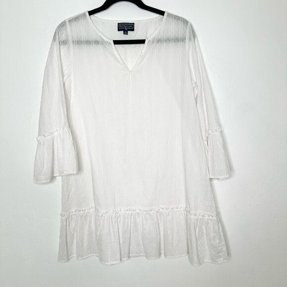 Duffield Lane White Ruffle Swiss Dot Sheer Mini Dress Size M - Picture 1 of 5